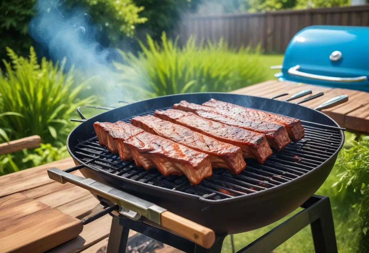 Njut av fantastiska tjocka revben på grillen! illustration
