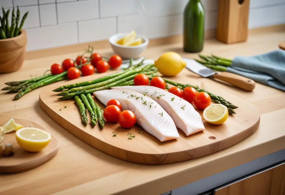 Utforska nya smaker med vit fisk på tallriken illustration